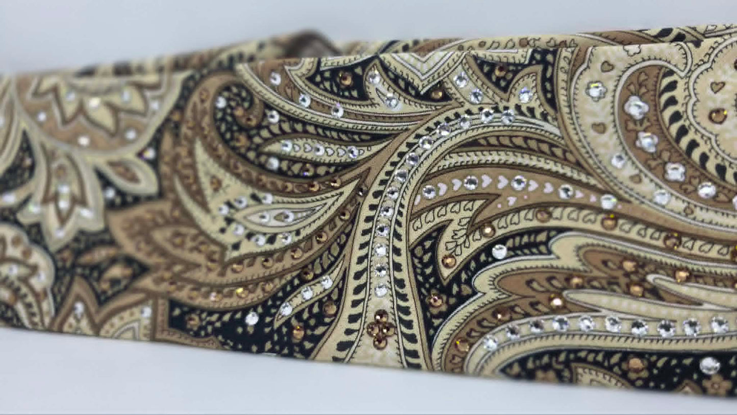 EXTRA BLING - Fancy Brown Paisley Bandana with Brown and Diamond Clear Austrian Crystals (sku6377)