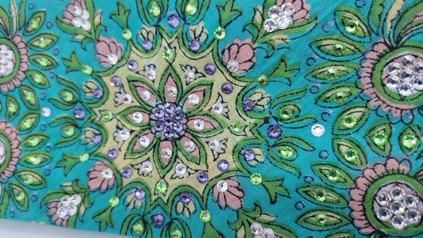 Long Green Scarf with Light Purple, Light Green and Diamond Clear Crystals (Sku3041)