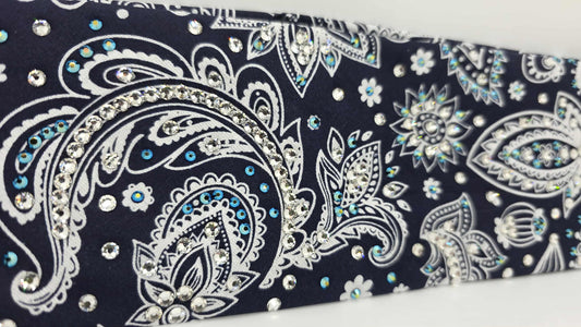 LeeAnnette Fancy Blue Paisley Bandana with Black Shimmer and Diamond Clear Austrian Crystals (sku40128)