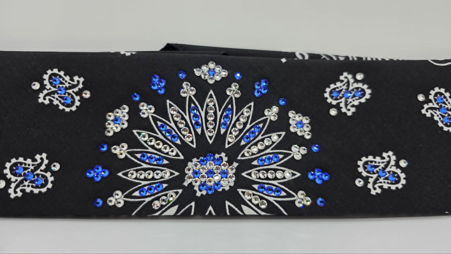 Black Paisley Bandana with Sapphire and Diamond Clear Austrian Crystals (E60140)