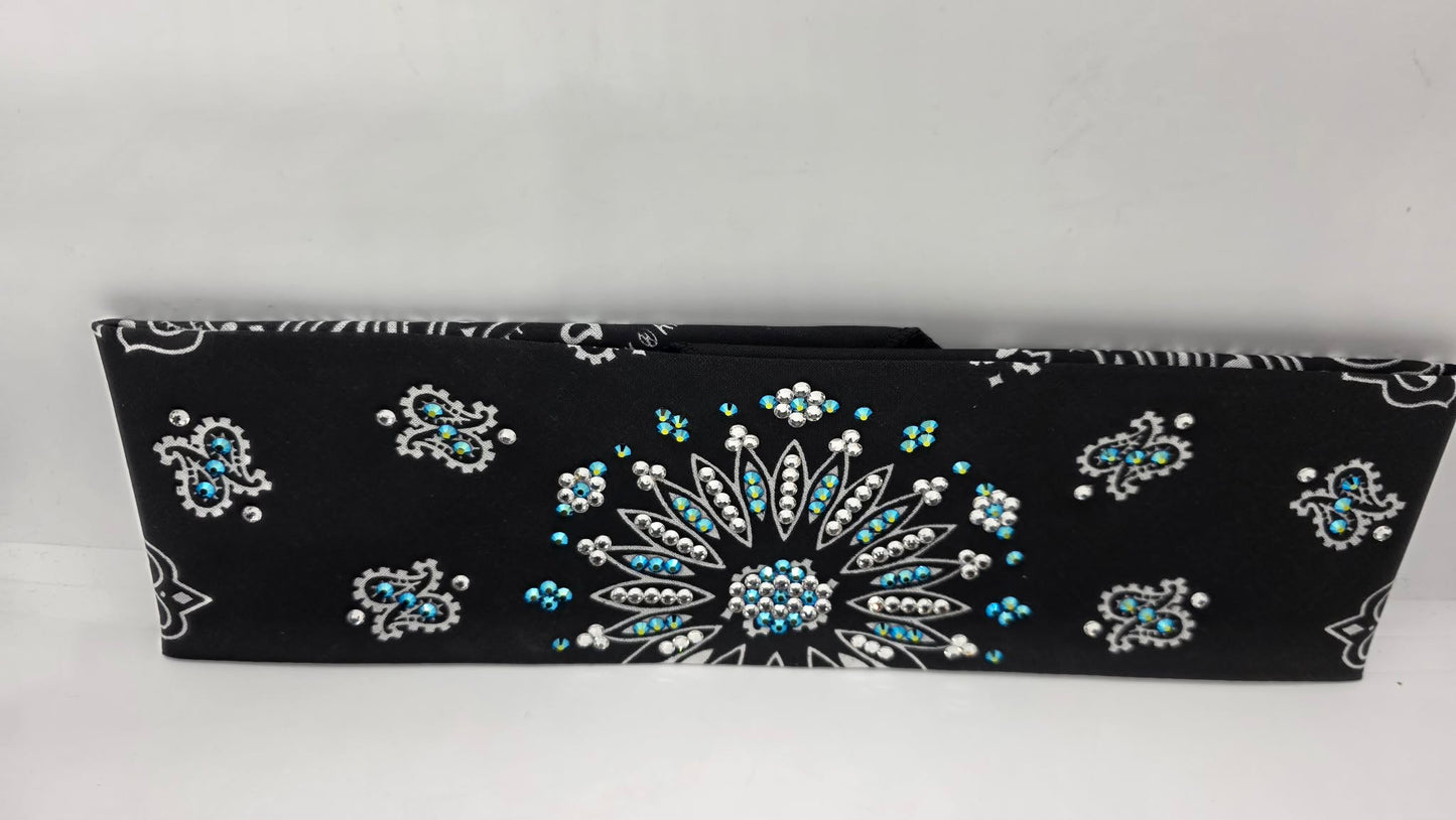 Black Paisley Bandana with Jet Shimmer and Diamond Clear Austrian Crystals (E60112)
