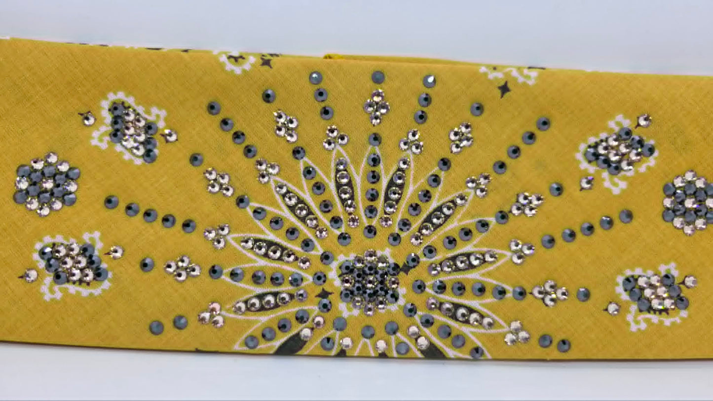 LeeAnnette Mustard Paisley Bandana with Black and Honey Austrian Crystals (L40255)