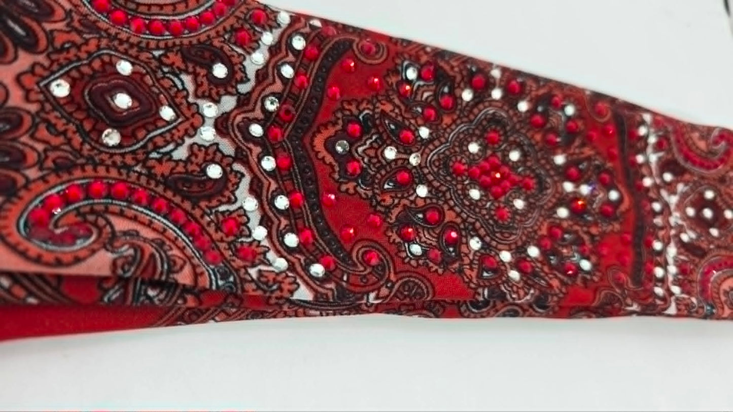 Long Red Scarf with Red and Diamond Clear Austrian Crystals (LS30005)