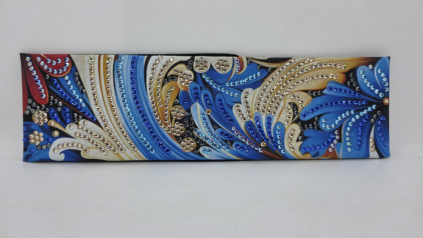 Super LeeAnnette Printed Flower Bandana with Blue, Blue Shimmer, Red Shimmer, Honey and Black Austrian Crystals (sku40148)