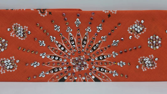 LeeAnnette Orange Paisley Bandana with Lava and Chrome Austrian Crystals (sku40090)