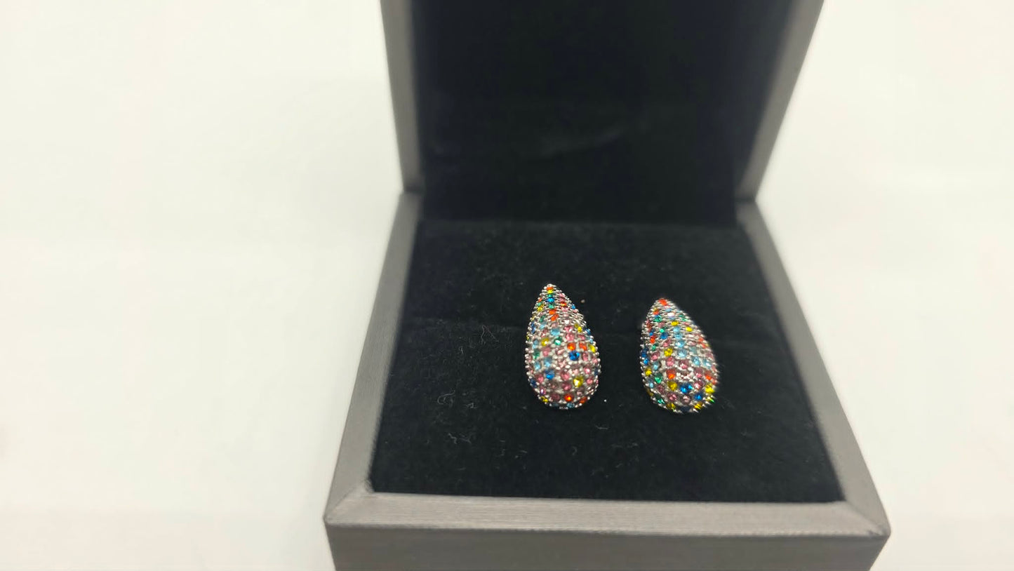 Stainless Steel Inlaid Rainbow Zircon Teardrop Earrings