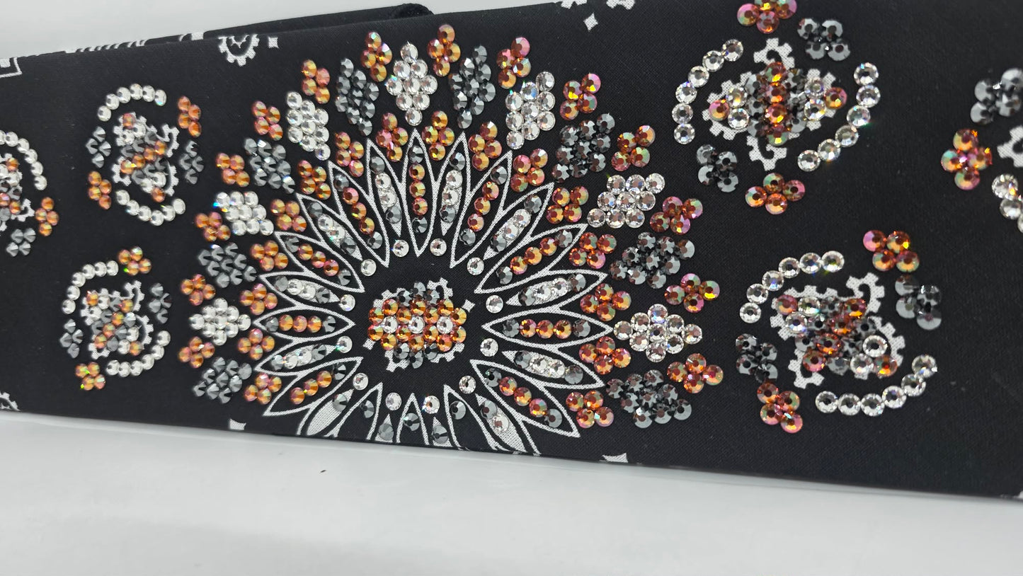 Super LeeAnnette Black Paisley Bandana with Lava, Black and Diamond Clear Austrian Crystals (S48175)