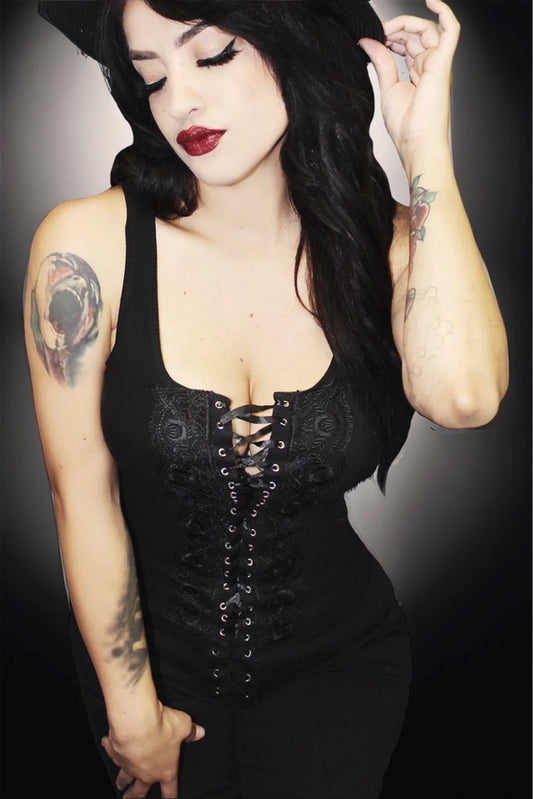 Rally - Lolita Gothic Lace Up Front Corset Tank