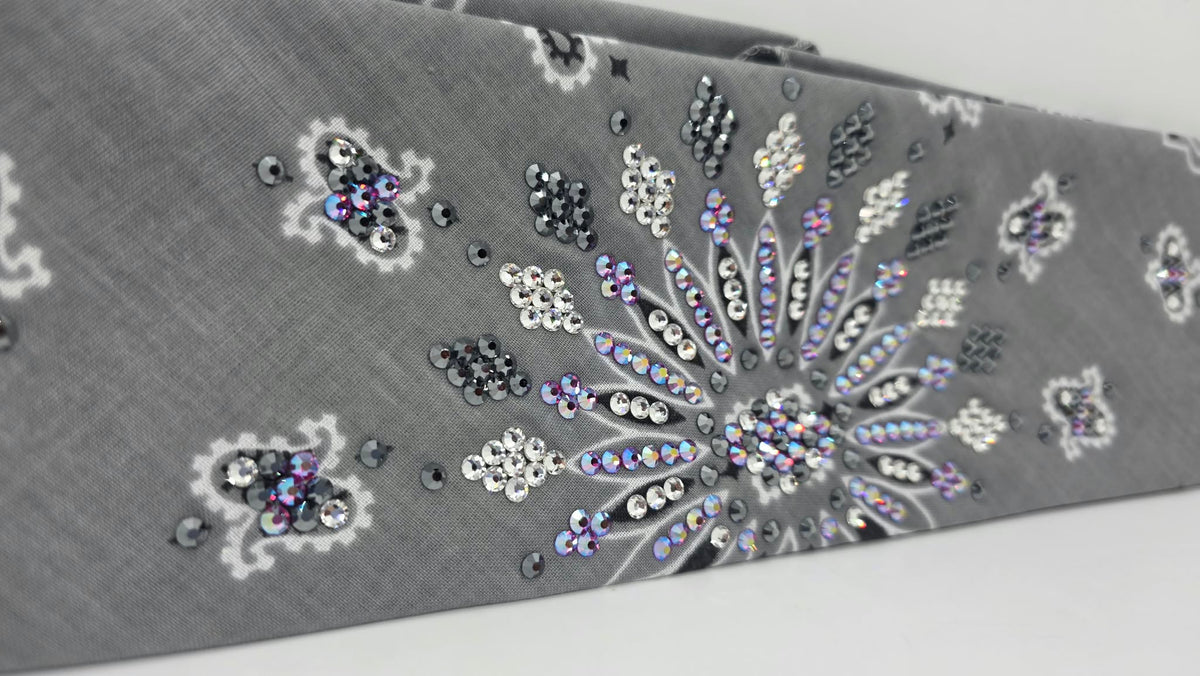 LeeAnnette Silver Paisley Bandana with Fuchsia Shimmer, Black and Diamond Clear Austrian Crystals (L40293)
