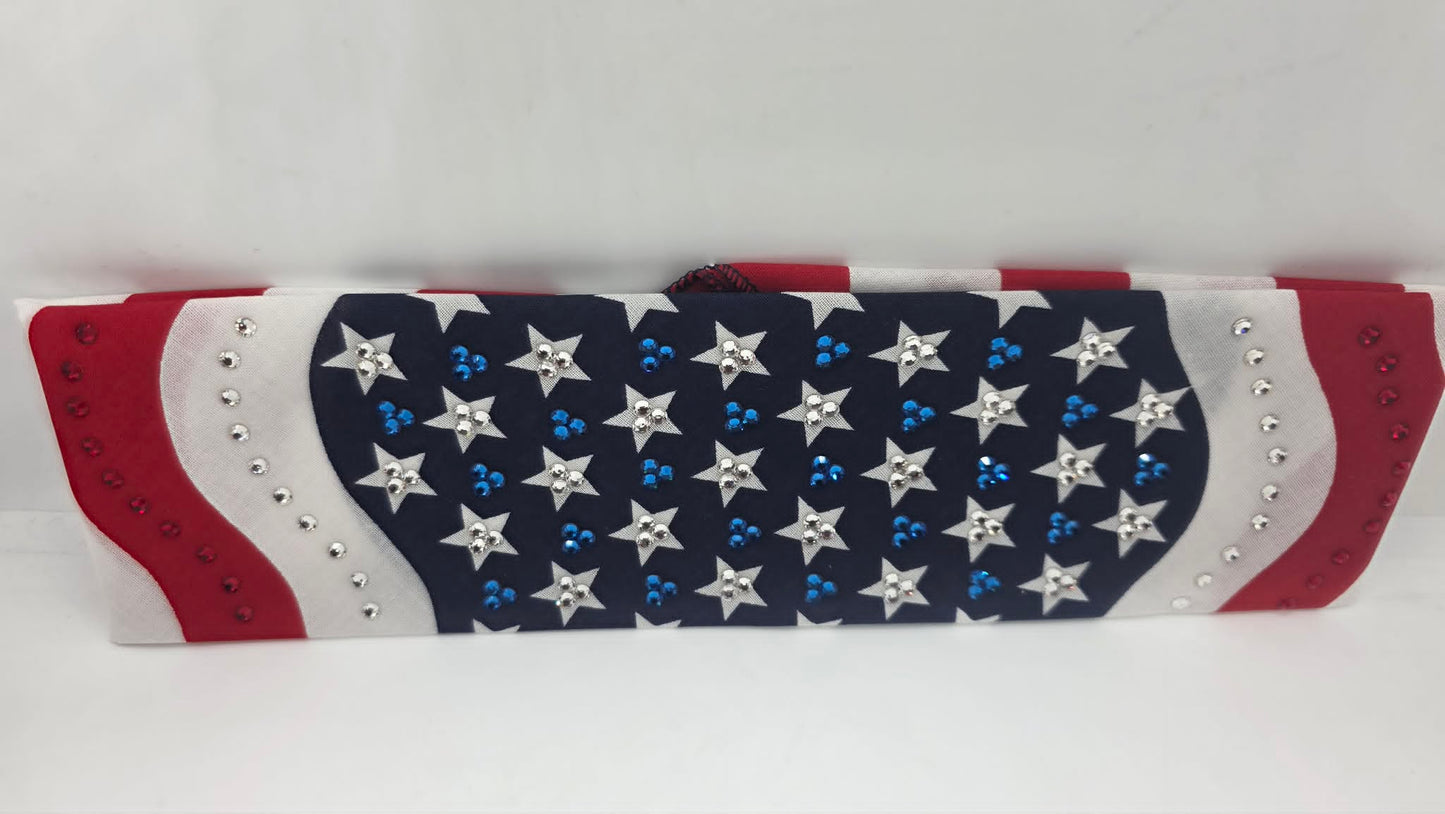 EXTRA BLING - Flag Bandana with Red, Blue and Diamond Clear Austrian Crystals (sku6399)