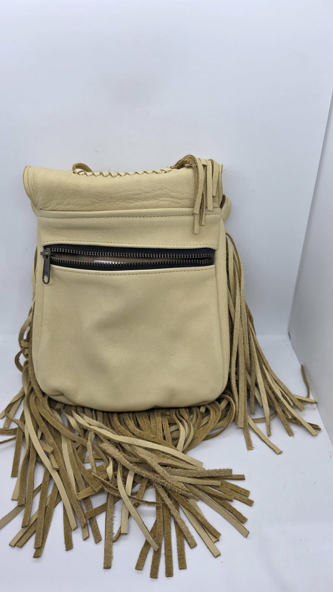 Cream Buck Skin with Blue Stones Purse