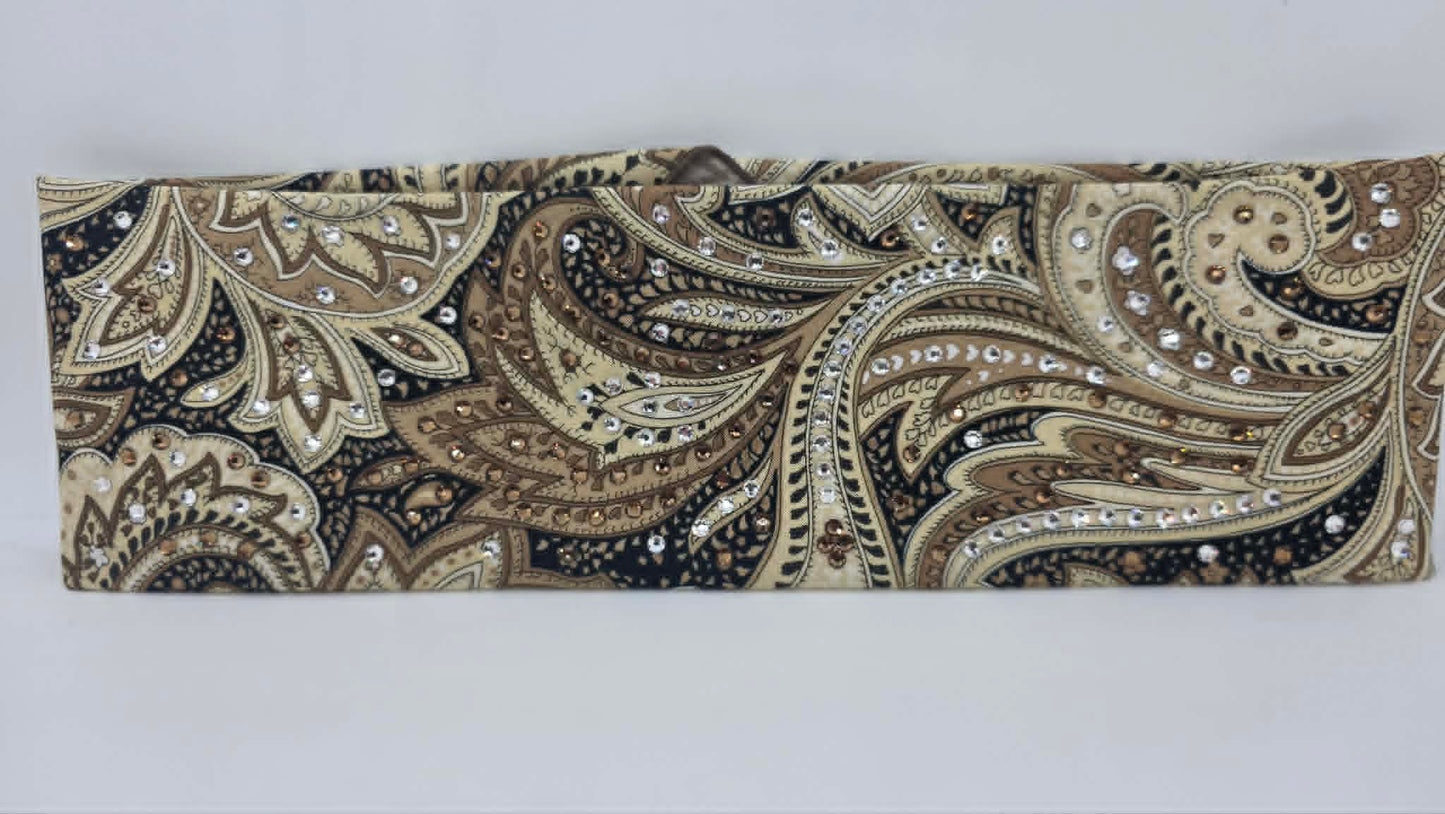 EXTRA BLING - Fancy Brown Paisley Bandana with Brown and Diamond Clear Austrian Crystals (sku6377)