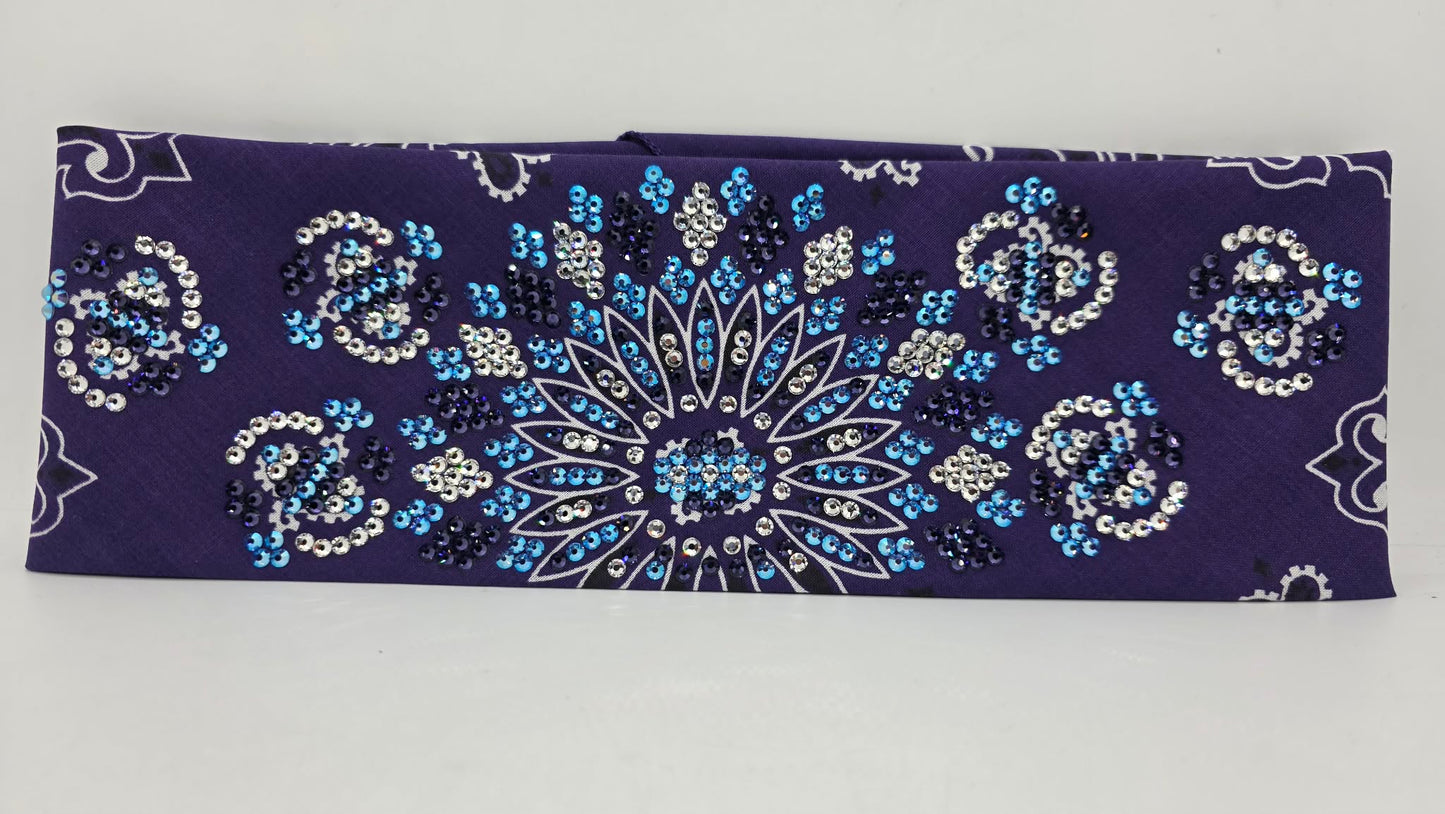 Super LeeAnnette Purple Paisley Bandana with Dark Purple, Blue Shimmer and Diamond Clear Austrian Crystals (S48185)