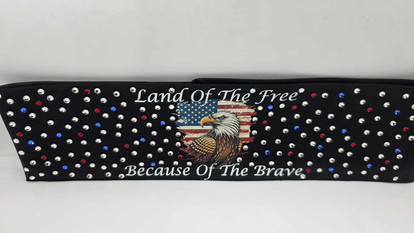 EXTRA BLING -Land Of The Free Bandana with Red, Blue and Diamond Clear Austrian Crystals (sku6386)