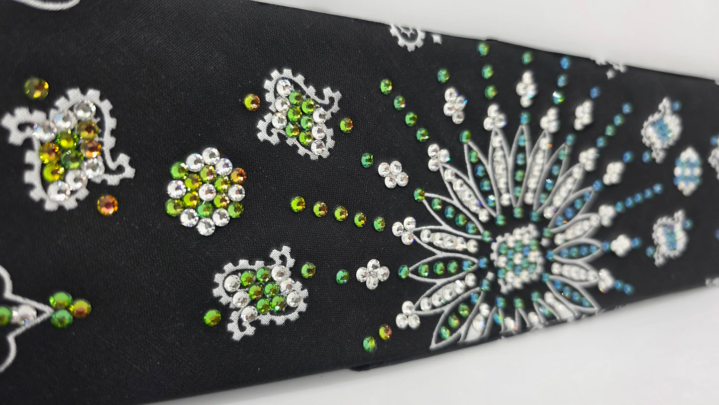 LeeAnnette Black Paisley Bandana with Vitrail and Diamond Clear Austrian Crystals (L40210)