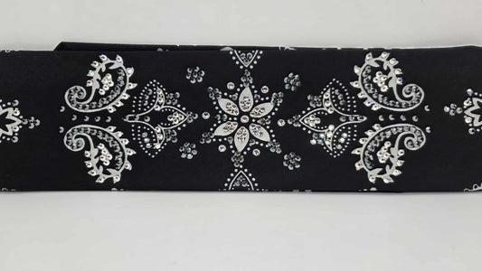 LeeAnnette Large Black Flower Bandana with Black and Diamond Clear Austrian Crystals (sku40103)