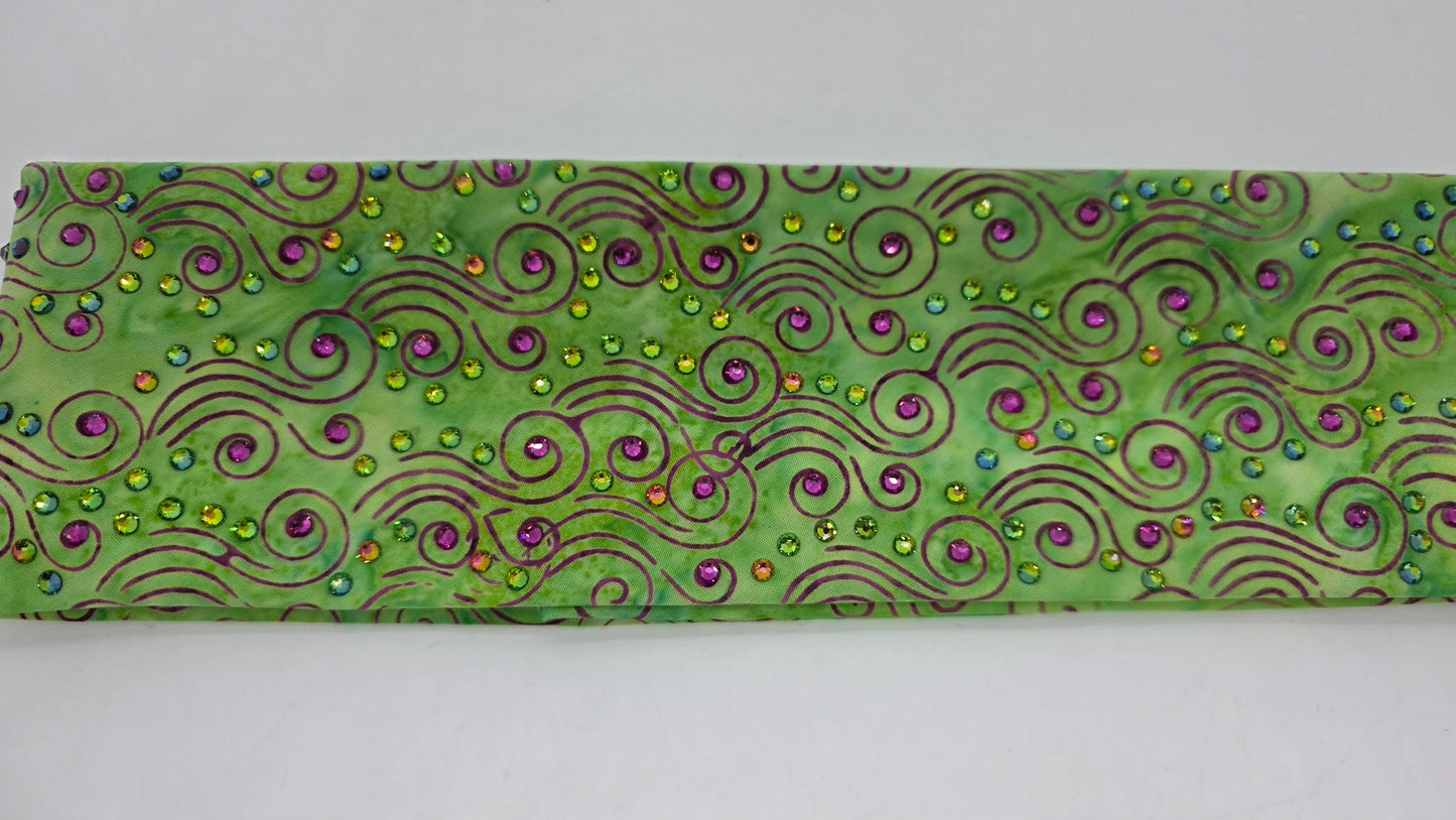 EXTRA BLING - Fuchsia Wisps on Lime Green Bandana with Fuchsia and Vitrail Austrian Crystals (E60111)