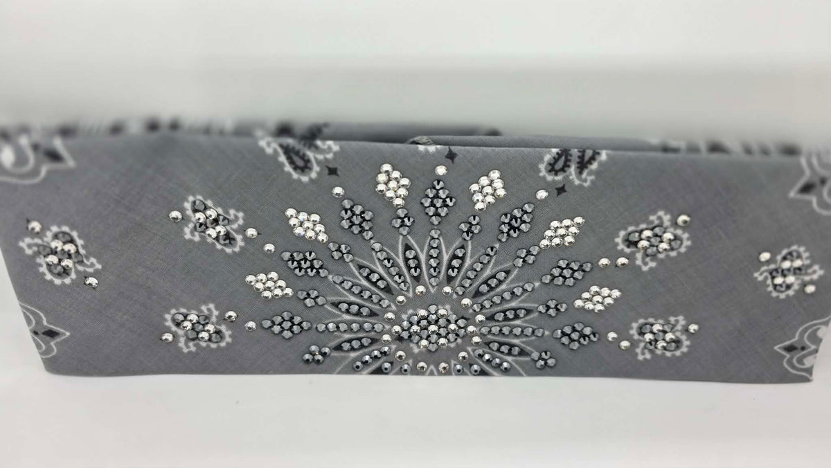 LeeAnnette Silver Paisley Bandana with Black and Diamond Clear Austrian Crystals (L40275)