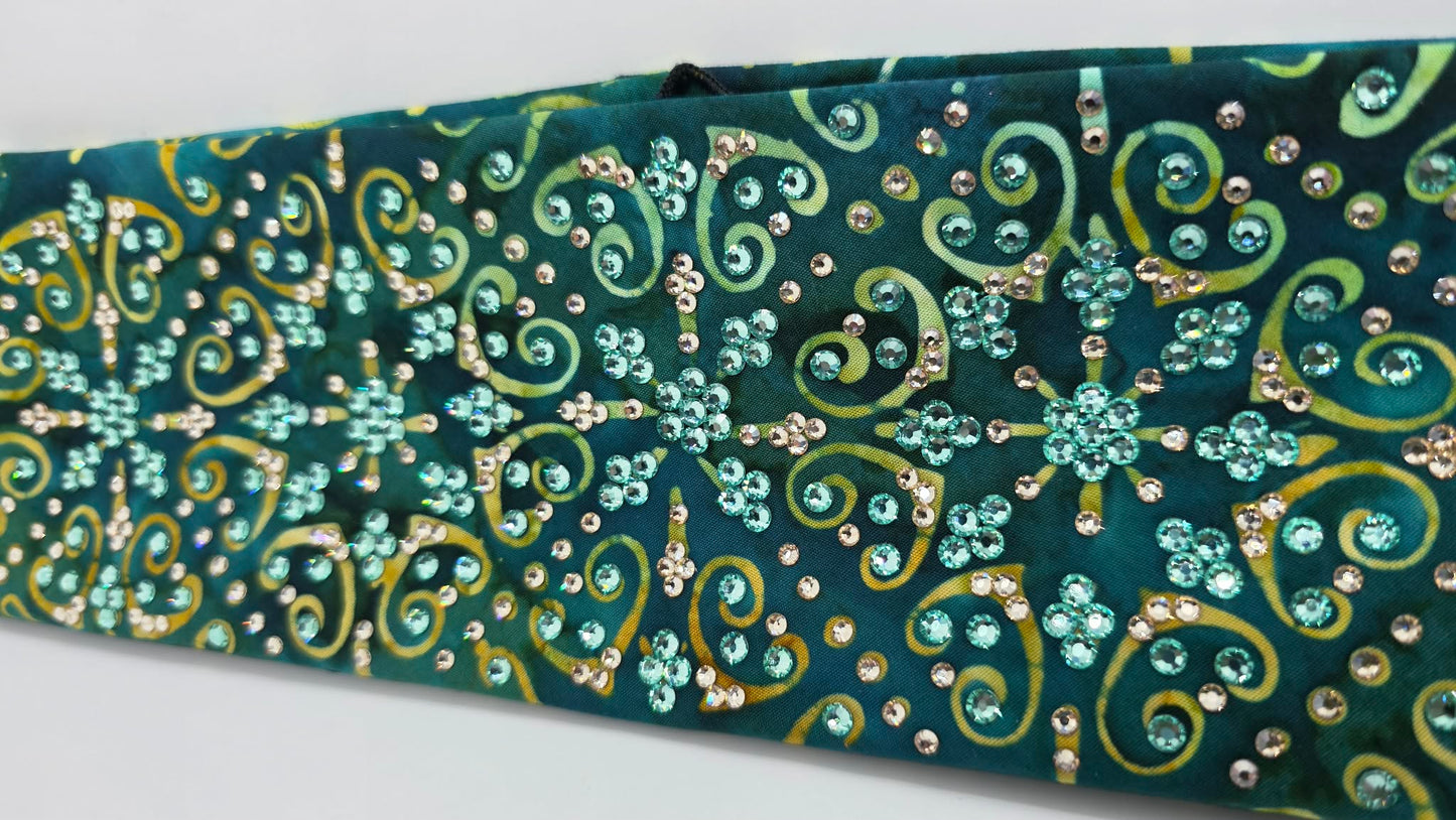 Super LeeAnnette Sea Green Batik Bandana with Caribbean Sea and Honey Austrian Crystals (S48124)