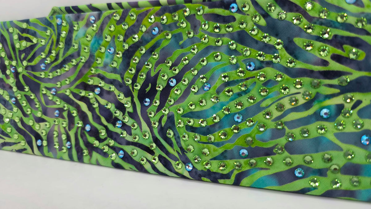 LeeAnnette Green Tiger Strips Bandana with Blue Shimmer and Peridot Austrian Crystals (L40299)