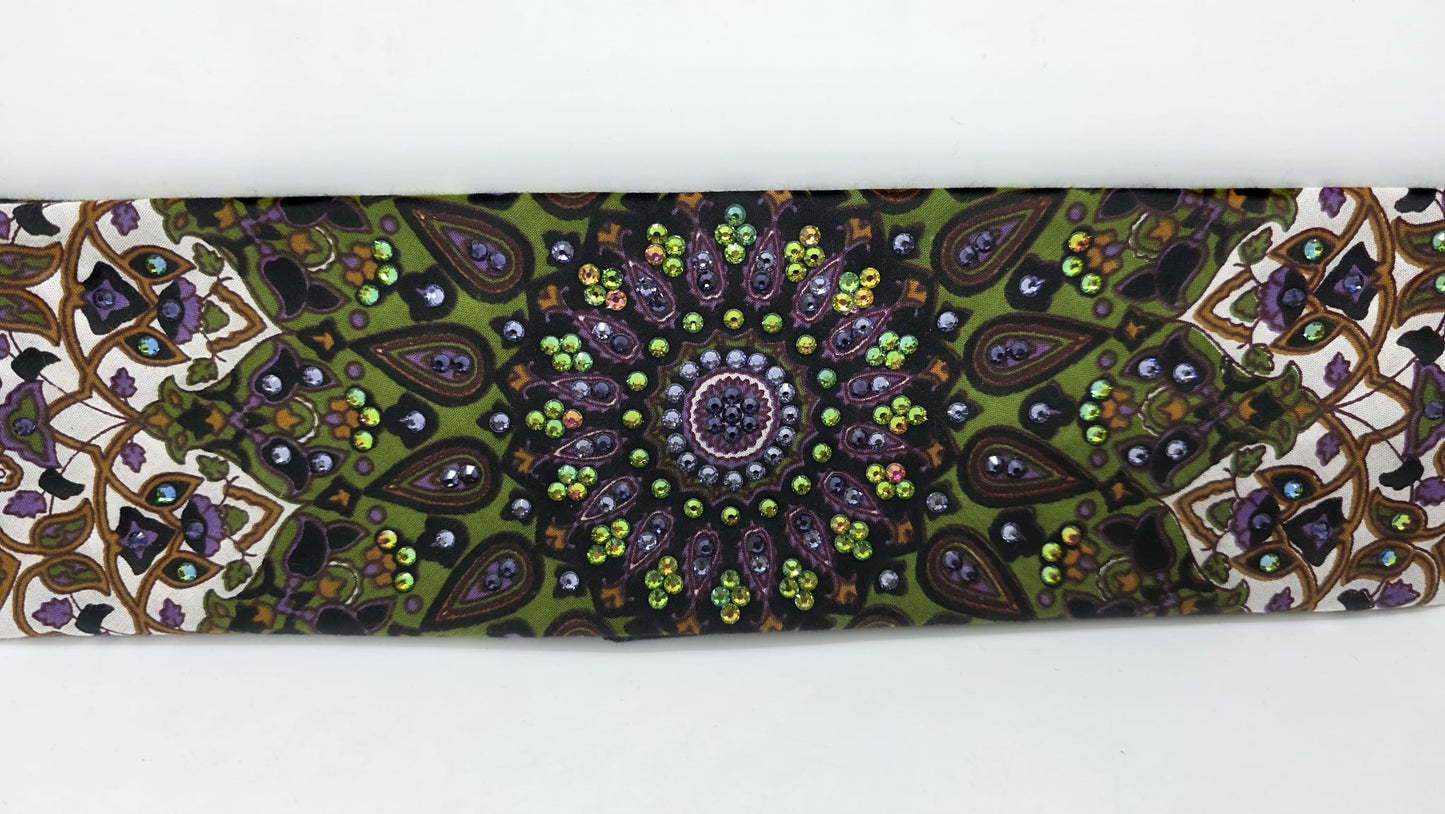 EXTRA BLING -Green Indian Bandana with Light Purple, Dark Purple and Vitrail Medium Austrian Crystals (sku6416)