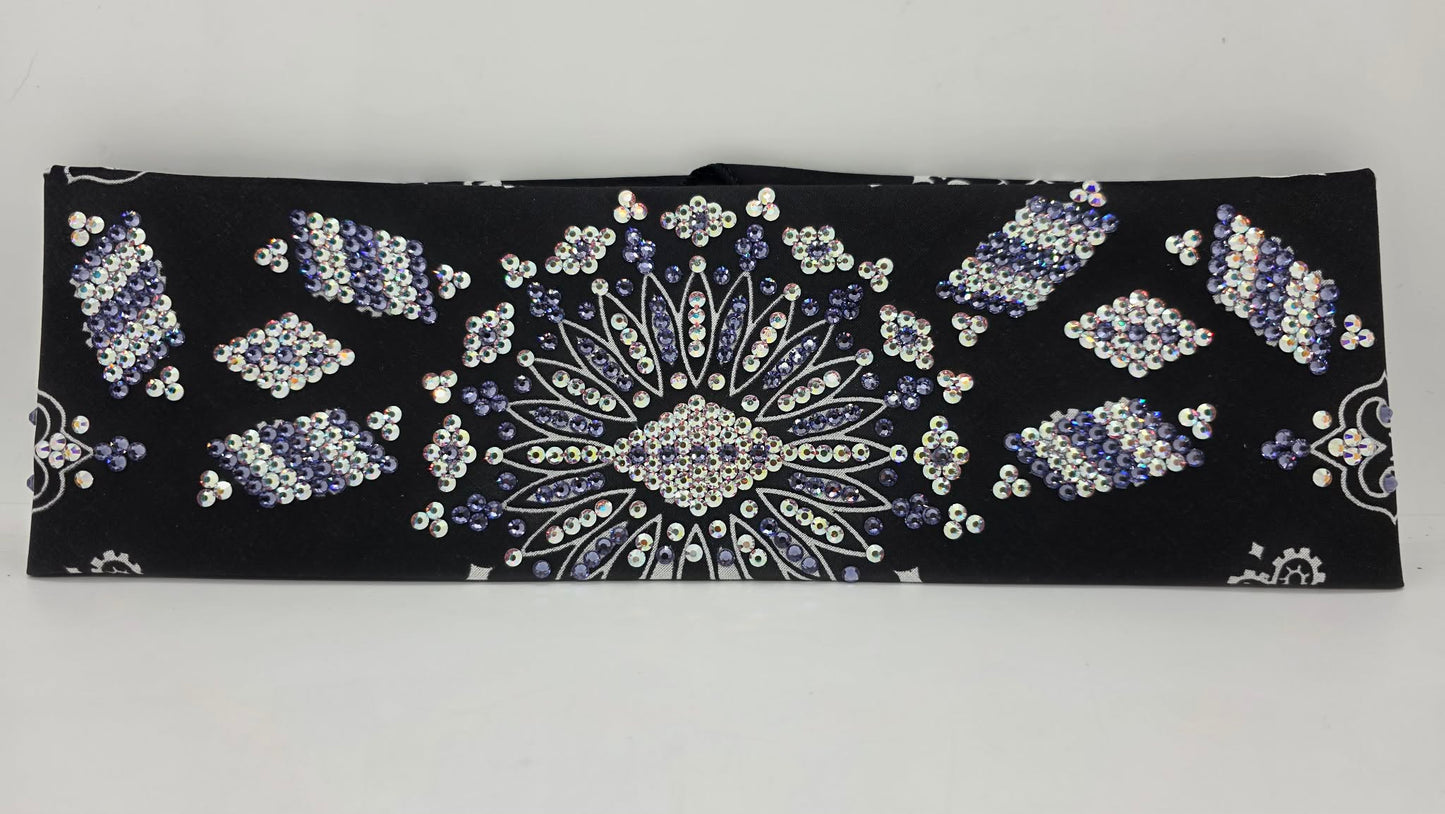 Super LeeAnnette Black Paisley Bandana with Light Purple and Aurora Borealis Austrian Crystals (S48107)