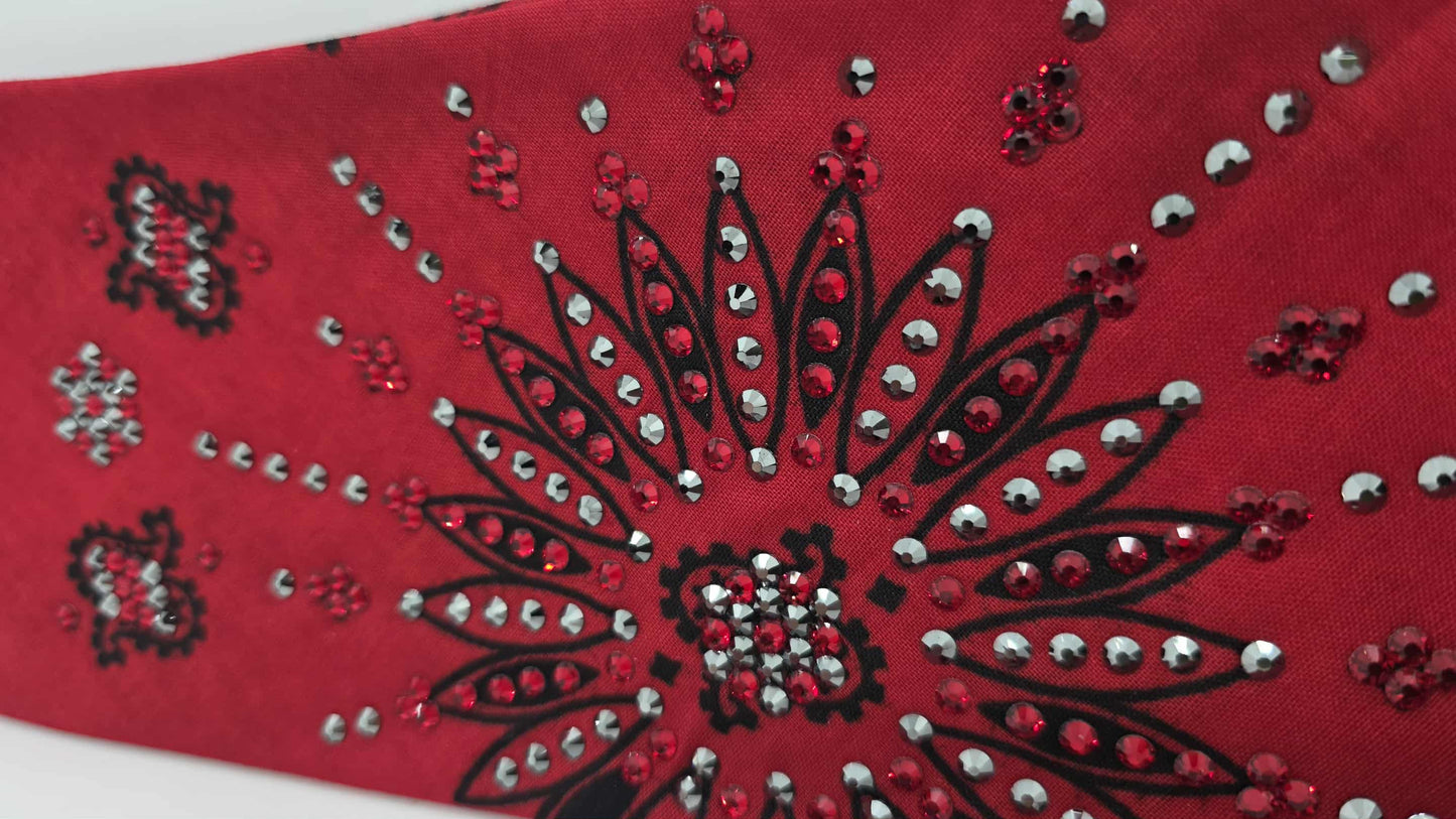 LeeAnnette Large Red Paisley Bandana with Red and Black Austrian Crystals (sku40118)
