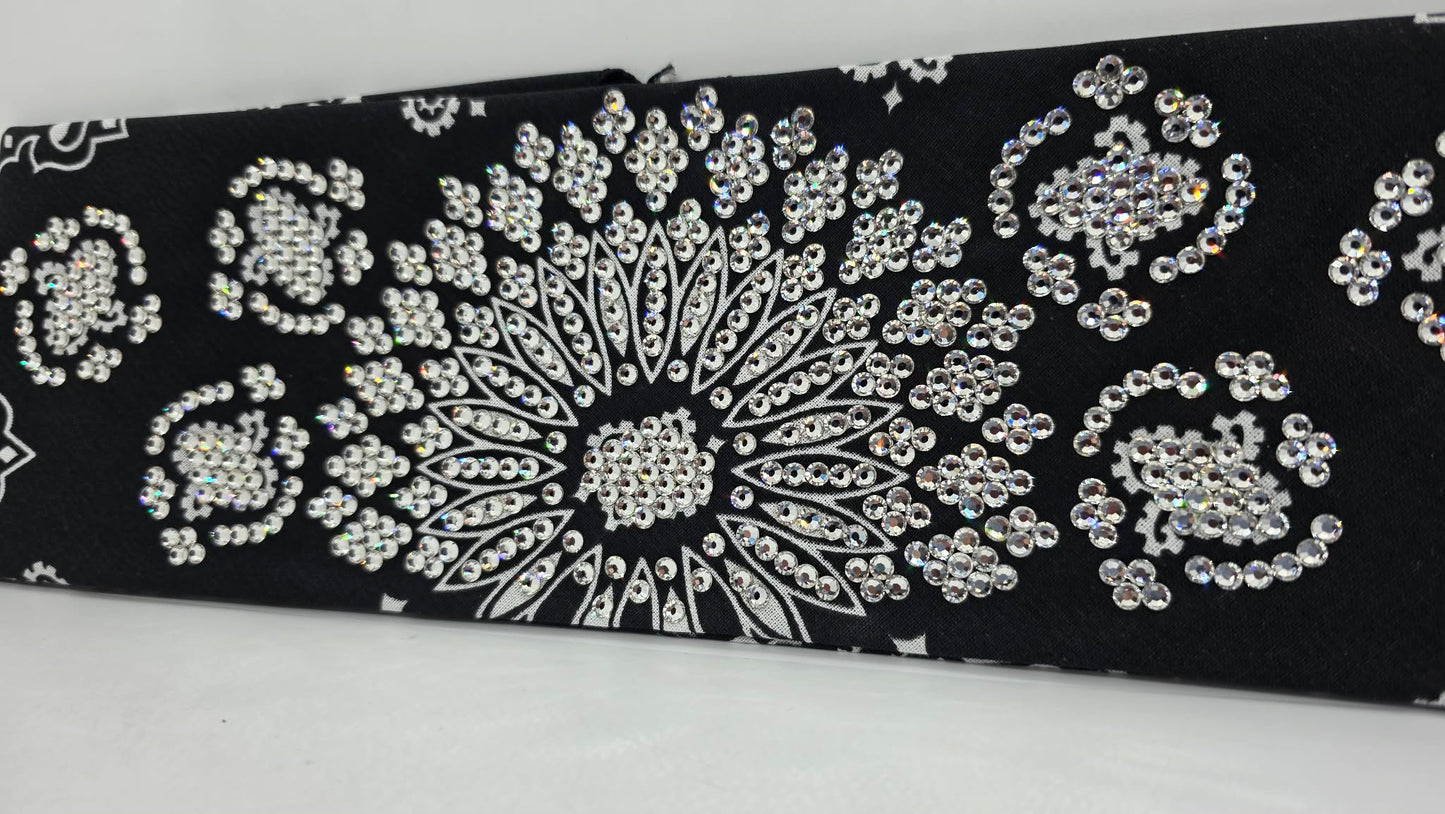 Super LeeAnnette Black Paisley Bandana with Diamond Clear Austrian Crystals (S48184)