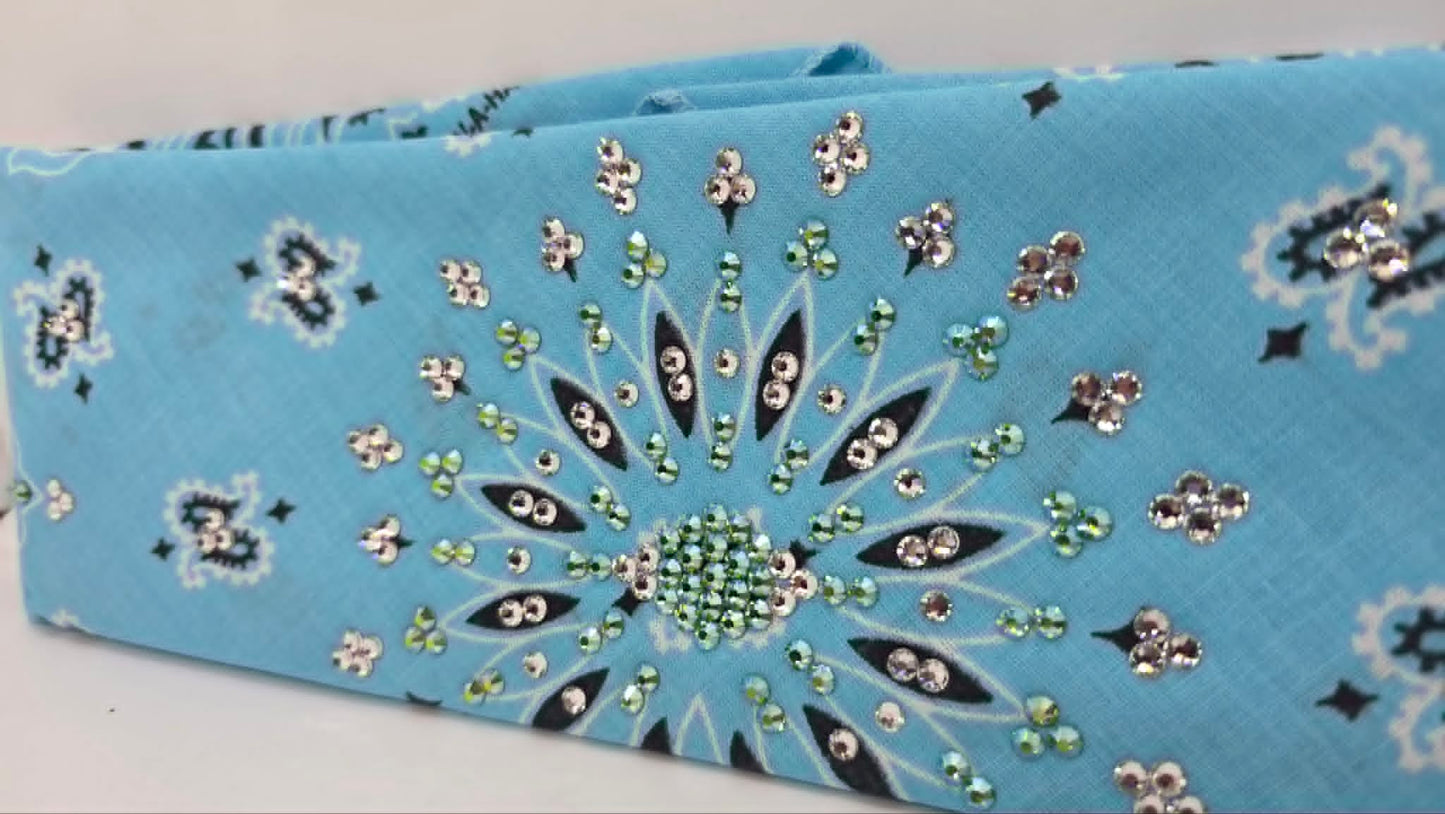 Baby Blue Paisley Bandana with Peridot Shimmer and Diamond Clear Austrian Crystals (E60143)