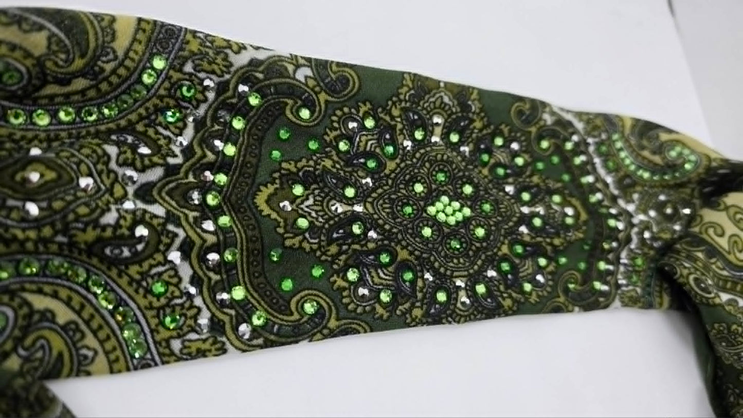 Green Scarf with Light Green, Dark Green and Chrome Austrian Crystals (LS30008)