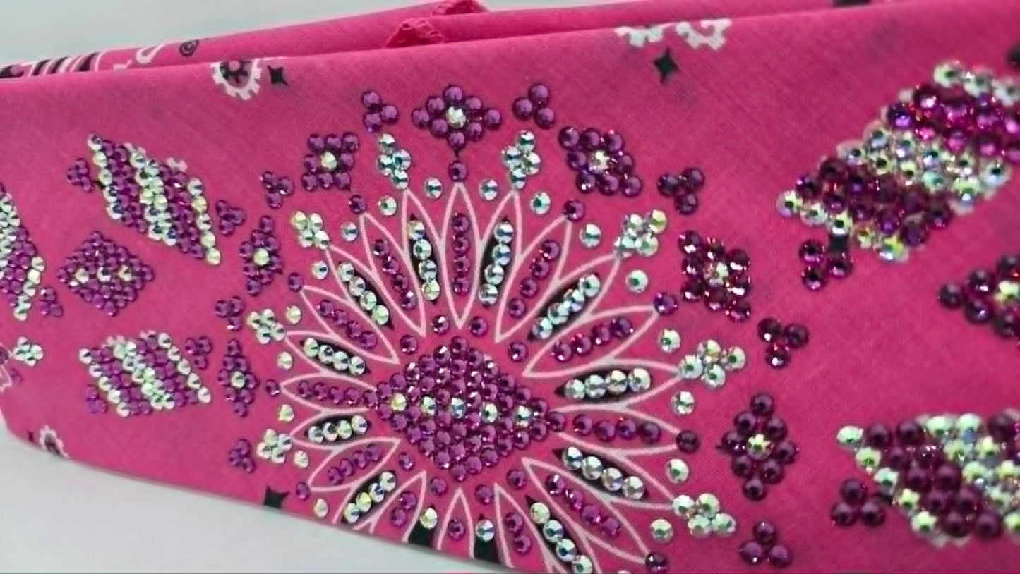 Super LeeAnnette Pink Paisley Bandana with Fuchsia and Aurora Borealis Austrian Crystals (S48143)
