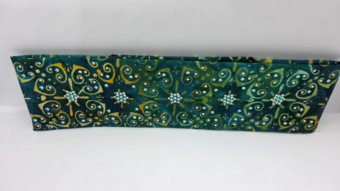LeeAnnette Sea Green Batik Bandana with Caribbean Sea and Honey Austrian Crystals (L40208)