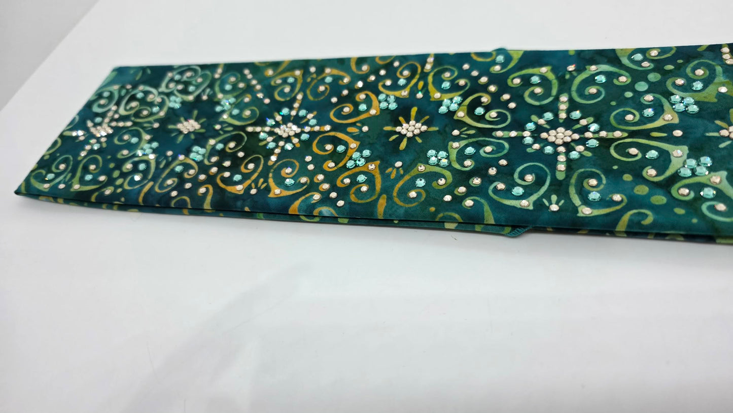 LeeAnnette Sea Green Batik Bandana with Honey and Caribbean Sea Austrian Crystals (L40216)
