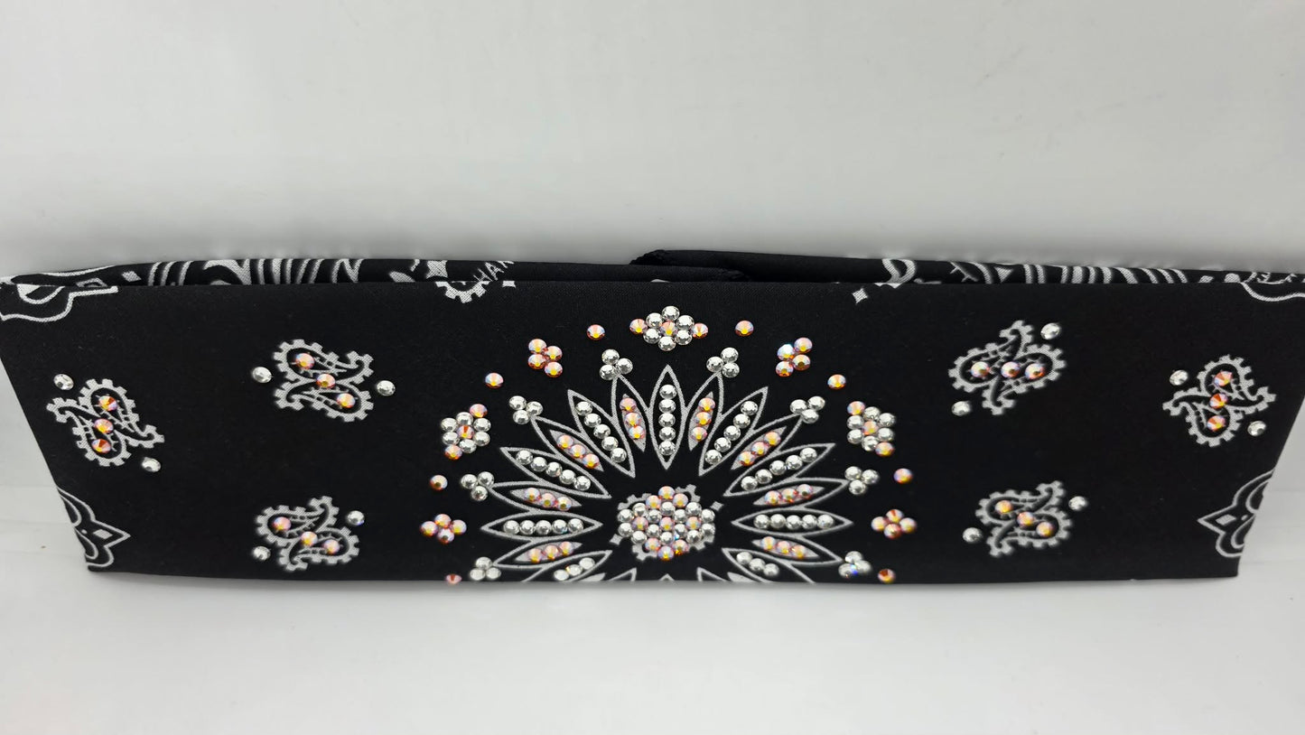 Black Paisley Bandana with Orange Shimmer and Diamond Clear Austrian Crystals (E60105)