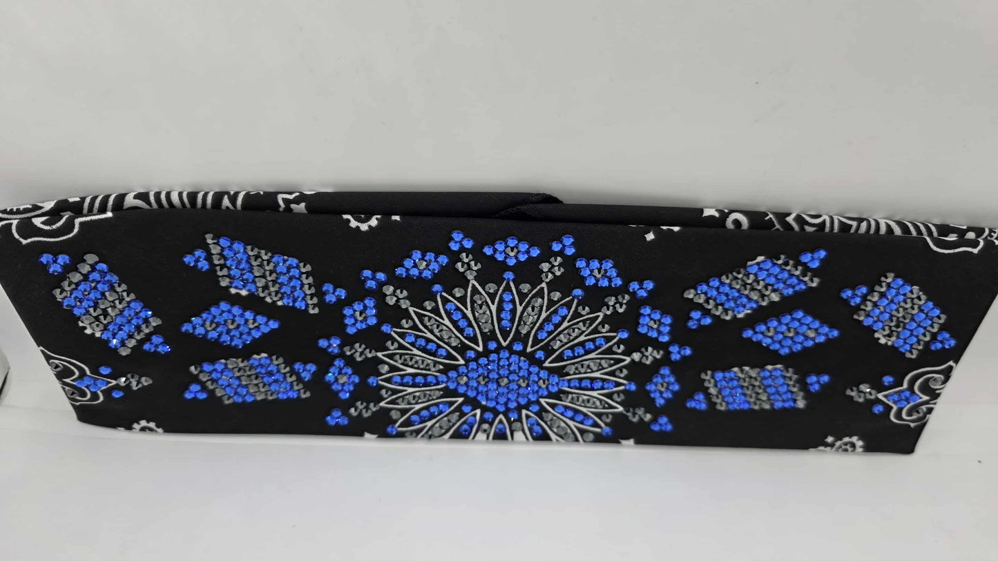 Super LeeAnnette Black Paisley Bandana with Sapphire and Black Austrian Crystals (sku40159)