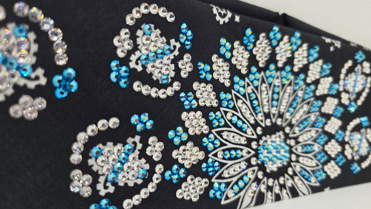 Super LeeAnnette Black Paisley Bandana with Capri Shimmer and Diamond Clear Austrian Crystals (S48209)