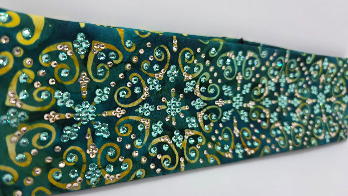 Super LeeAnnette Sea Green Batik Bandana with Caribbean Sea and Honey Austrian Crystals (S48124)