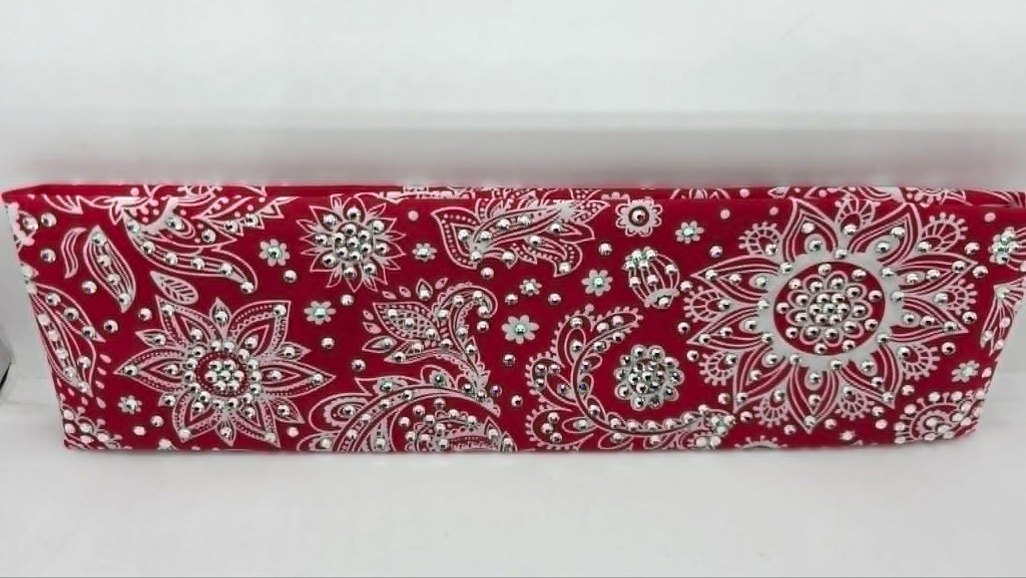 LeeAnnette White on Red Paisley Bandana with Diamond Clear Austrian Crystals (L40237)