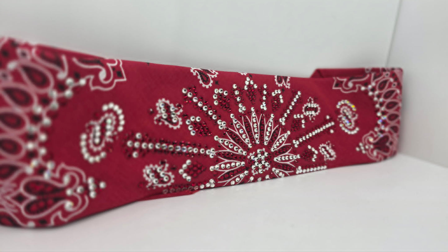 Super LeeAnnette Red Paisley Bandana with Red and Diamond Clear Austrian Crystals (S48168)
