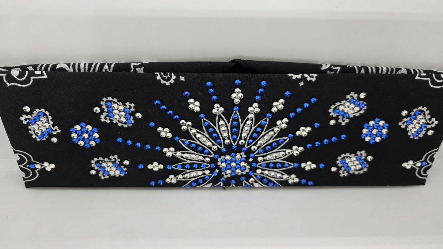 LeeAnnette Black Paisley Bandana with Sapphire and Diamond Clear Austrian Crystals (L40242)