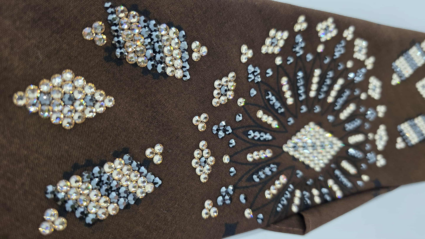 Super LeeAnnette Large Brown Bandana with Honey and Black Austrian Crystals (sku40121)