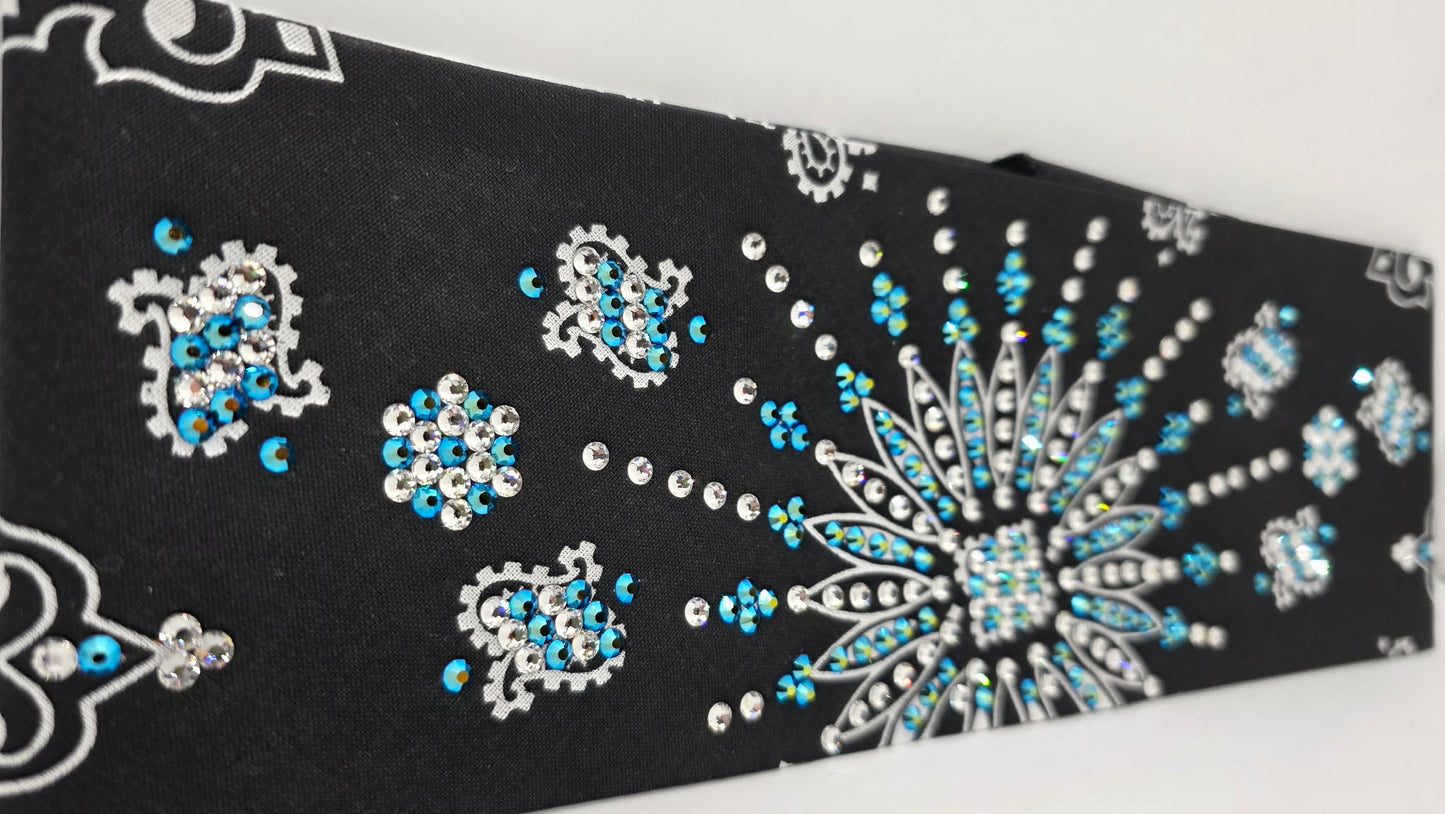 LeeAnnette Black Paisley Bandana with Jet Shimmer and Diamond Clear Austrian Crystals (L40215)