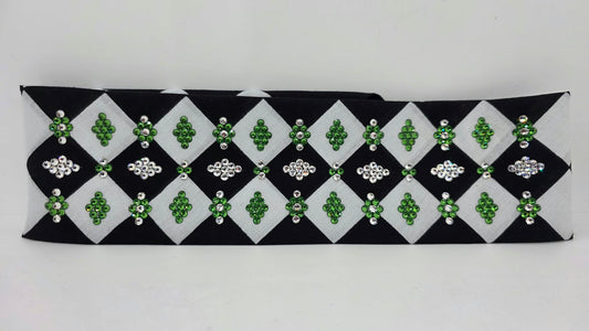 LeeAnnette Black and White Checker Bandana with Green and Diamond Clear Austrian Crystals (L40287)