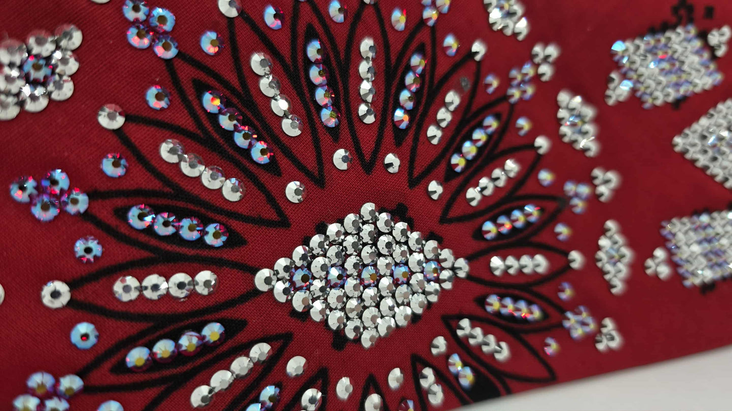 Super LeeAnnette Large Red Bandana with Red Shimmer and Chrome Austrian Crystals (sku40122)