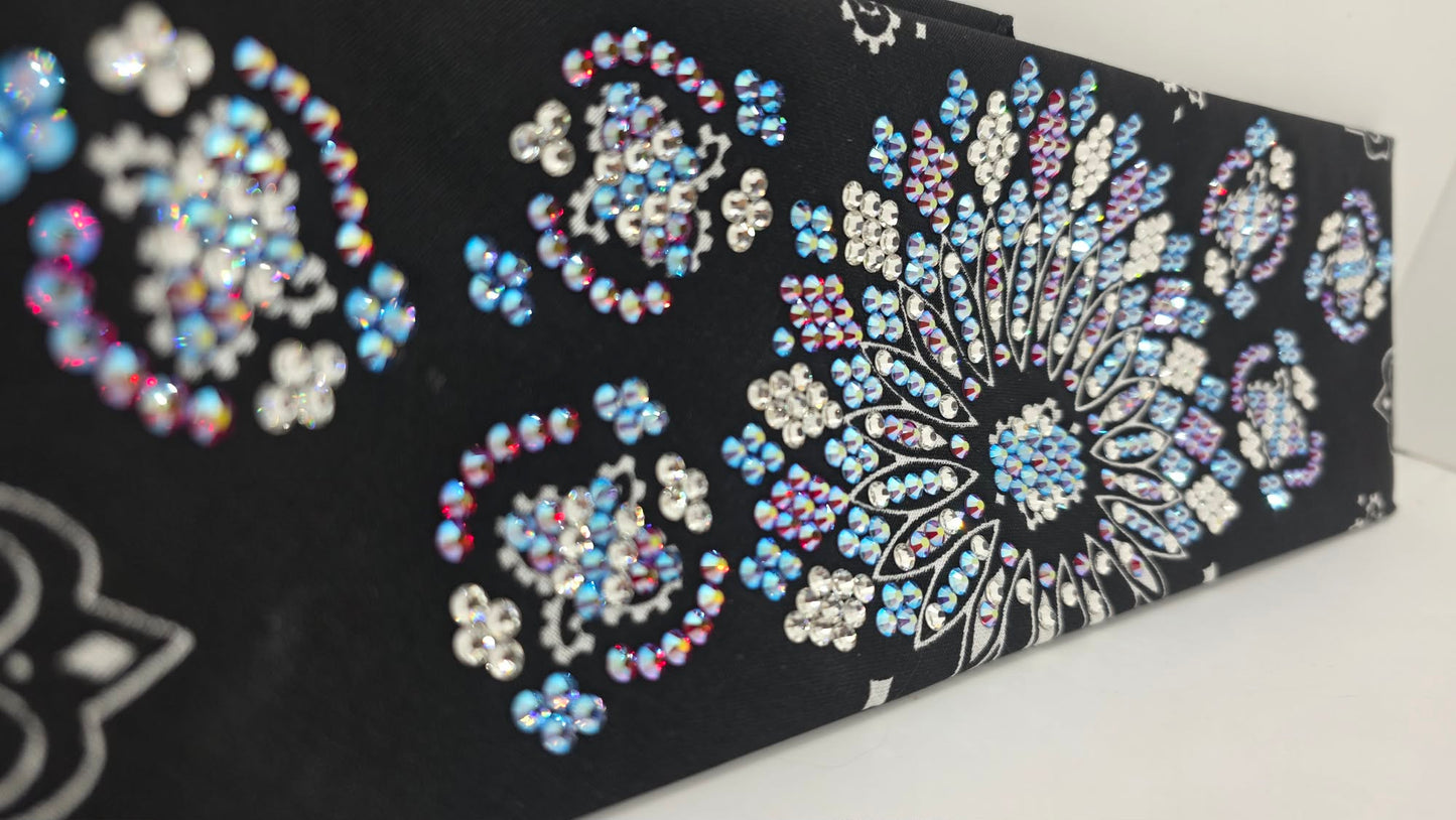 Super LeeAnnette Black Paisley Bandana with Blue Shimmer, Red Shimmer and Diamond Clear Austrian Crystals (S48177)