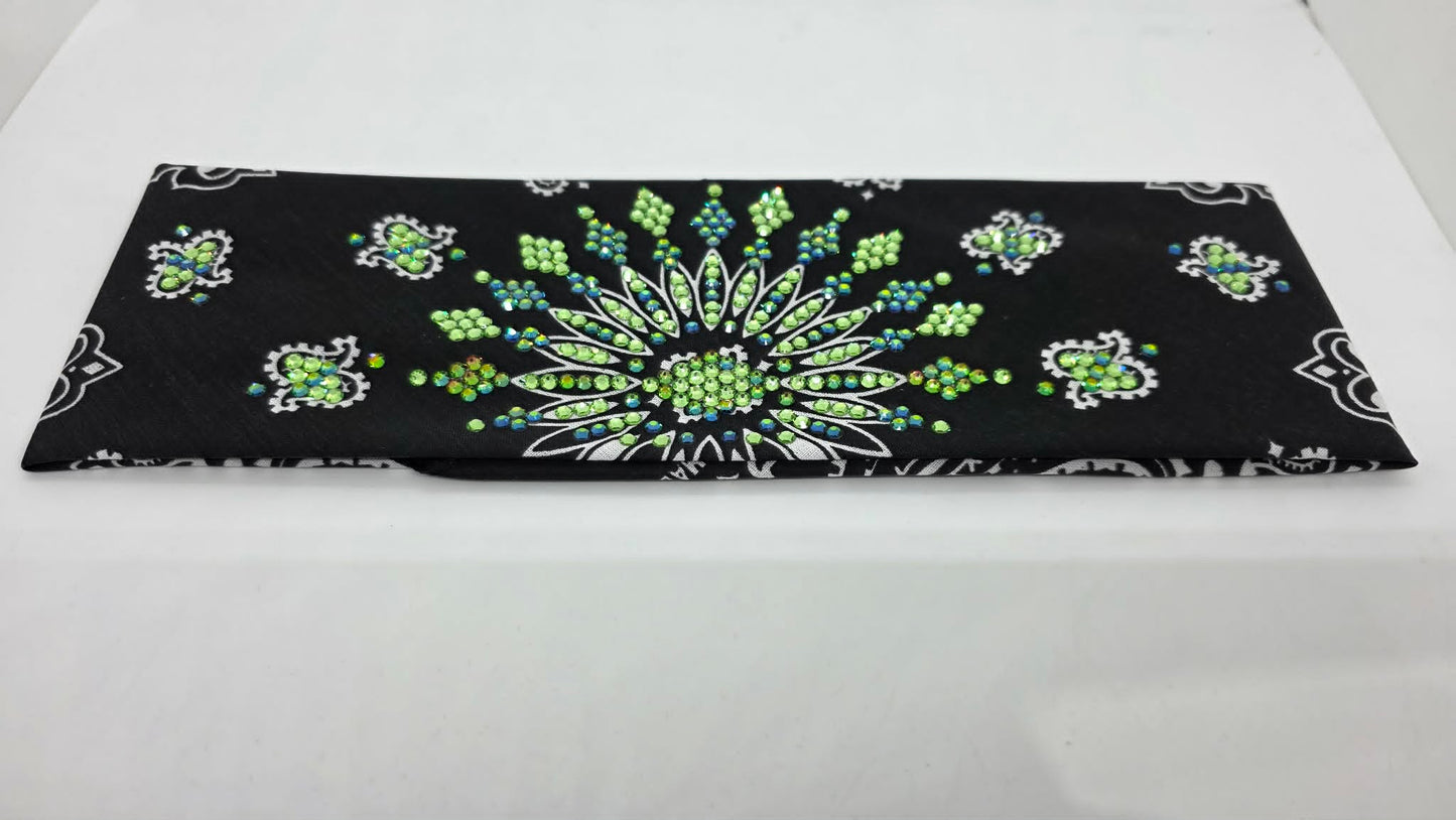 LeeAnnette Black Paisley Bandana with Vitrail and Peridot Austrian Crystals (L40256)