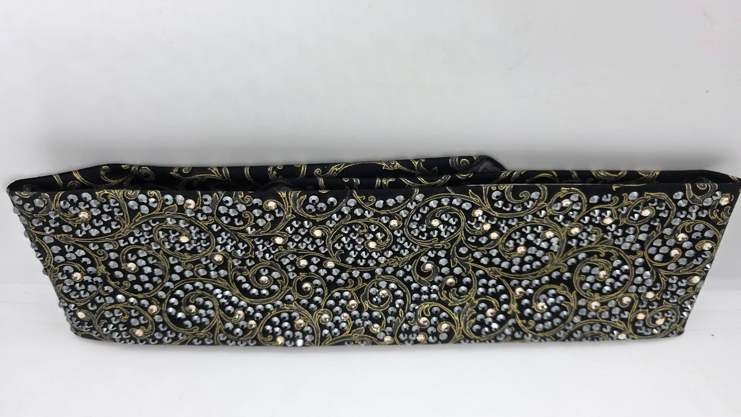 Super LeeAnnette Gold Victorian on Black Bandana with Black and Honey Austrian Crystals (S48128)