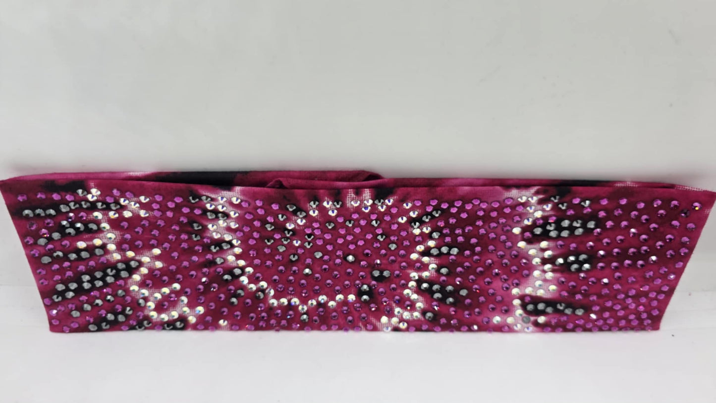 Super LeeAnnette Pink Tie Dye Bandana with Fuchsia, Black and Aurora Borealis Austrian Crystals (sku40096