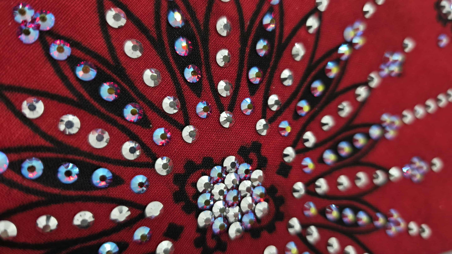 LeeAnnette Large Red Paisley Bandana with Red Shimmer and Chrome Austrian Crystals (sku40117)
