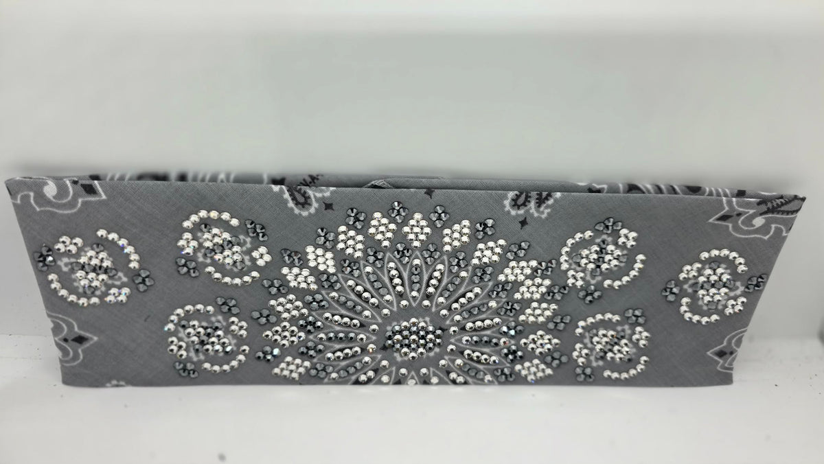 Super LeeAnnette Silver Paisley Bandana with Black and Diamond Clear Austrian Crystals (S48190)
